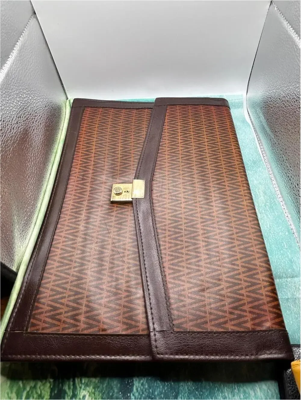 Valentino Monogram Portfolio Clutch Zig Zag V Coated PVC & Leather Vintage